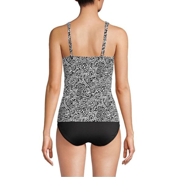 Lands End V-neck wrap plus size underwire adjustable blk white decor Paisley Var - Picture 4 of 5